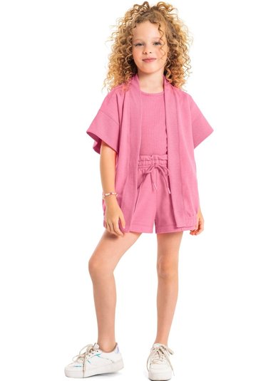 Kimono Oversize Juvenil em Moletom (Rosa Pink) Gloss