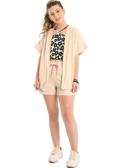 Kimono Oversize Juvenil em Moletom (Bege) Gloss