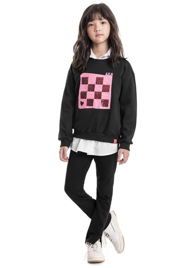 Blusão em Moletom Juvenil (Preto) Gloss