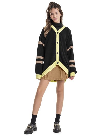 Cardigan em Tricô Juvenil (Preto) Gloss