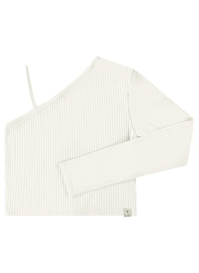 Blusa Básica Manga Única em Ribana Canelada Juvenil (Off White) Gloss