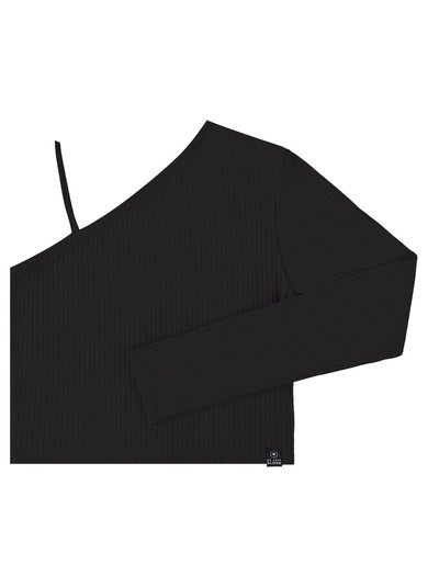 Blusa Básica Manga Única em Ribana Canelada Juvenil (Preto) Gloss