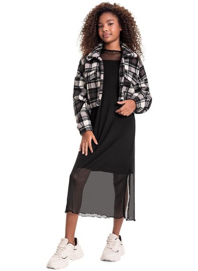 Casaco Xadrez em Plush Juvenil (Preto) Gloss