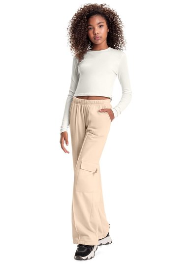 Calça Wide Leg Básica em Moletom Juvenil (Bege) Gloss
