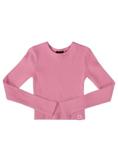 Blusa Cropped Básica em Ribana Canelada Juvenil (Rosa) Gloss