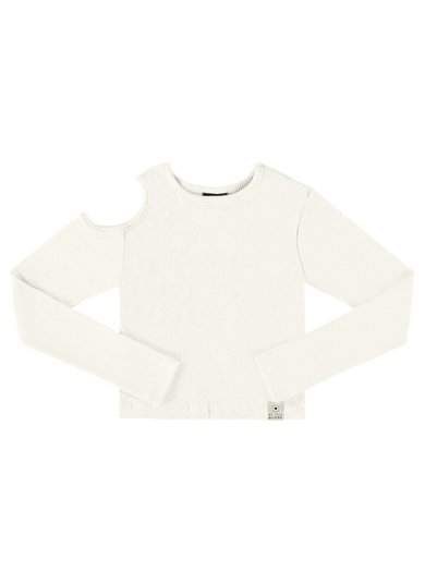 Blusa Cropped Básica em Ribaninha Juvenil (Off White) Gloss