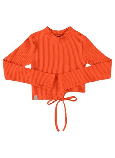 Blusa Cropped Básica em Ribana Canelada Juvenil (Laranja) Gloss