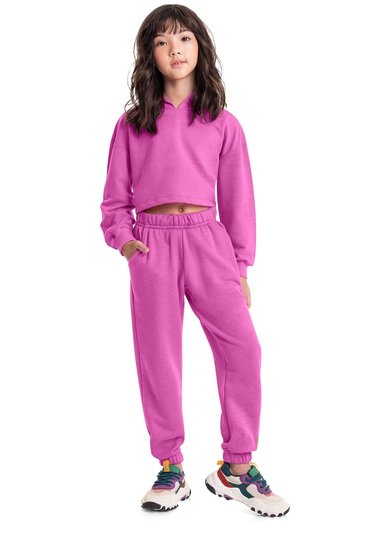 Blusão Cropped Básico em Moletom Juvenil (Rosa Pink) Gloss