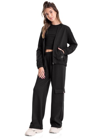 Jaqueta Básica em Moletom Juvenil (Preto) Gloss