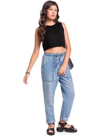 Top Cropped em Tricô Juvenil (Preto) Gloss