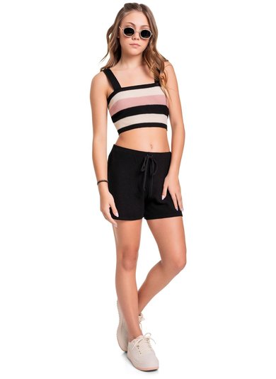 Conjunto com Top Cropped e Short em Tricô Juvenil (Preto) Gloss