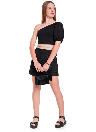 Blusa Cropped em Cotton Juvenil (Preto) Gloss