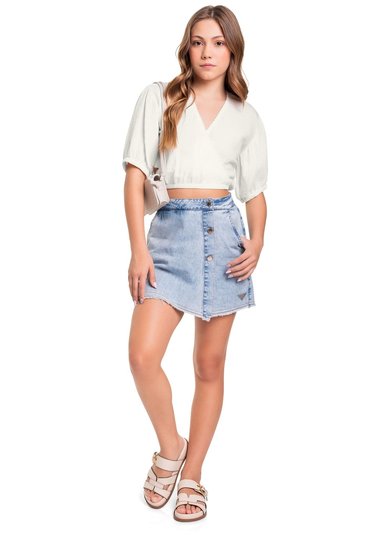 Blusa Cropped Manga Curta Juvenil (Off White) Gloss