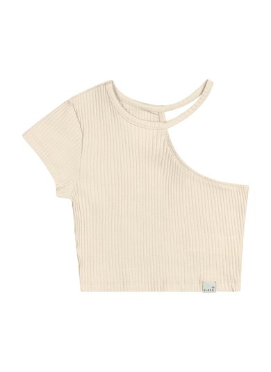 Blusa Cropped Básica em Ribana Canelada Juvenil (Bege) Gloss