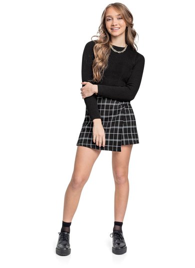 Short-saia Juvenil em Malha Jacquard (Preto) Gloss