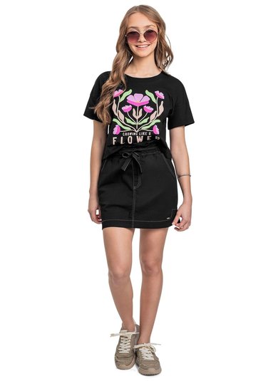 Blusa Juvenil com Puff (Preto) Gloss