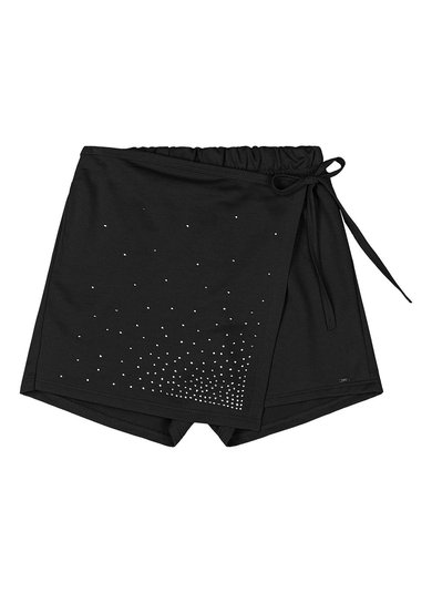 Short-Saia Juvenil com Strass (Preto) Gloss