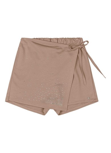 Short-Saia Juvenil com Strass (Marrom) Gloss