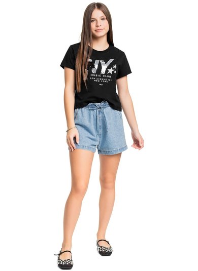Blusa Juvenil com Paetê para Menina (Preto) Gloss