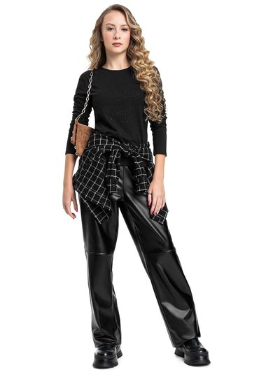 Blusa Juvenil Manga Longa em Cotton (Preto) Gloss