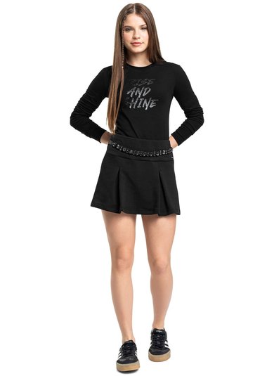 Conjunto Juvenil Rise and Shine com Blusa e Short-saia (Preto) Gloss