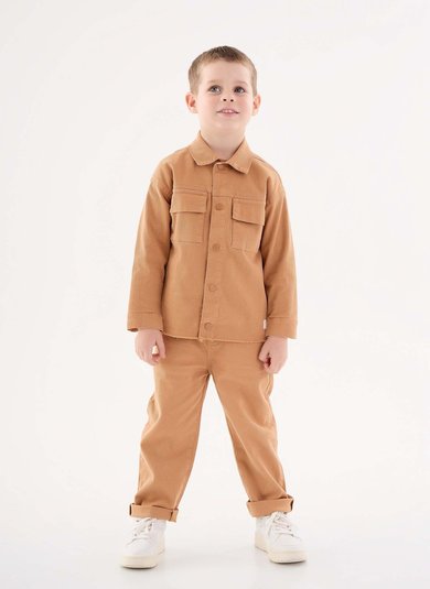 Camisa em Sarja Infantil para Meninos (Marrom) Up Baby