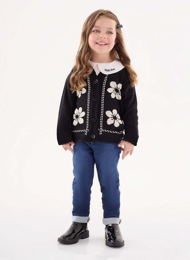 Casaco em Tricô Infantil para Meninas (Preto) Up Baby