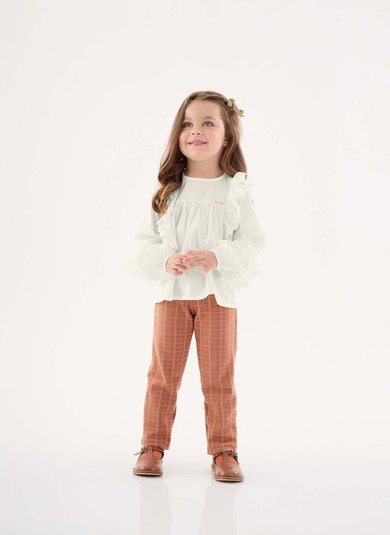 Bata de Manga Longa em Tricoline Infantil Menina (Off White) Up Baby