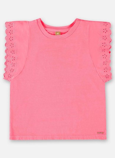 Blusa Manga Curta Básica Infantil Rosa Pink