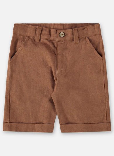Bermuda Básica Infantil para Meninos em Linho (Marrom) Up Baby