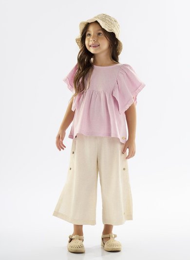 Blusa Infantil em Meia Malha Linho Flamê Roxo