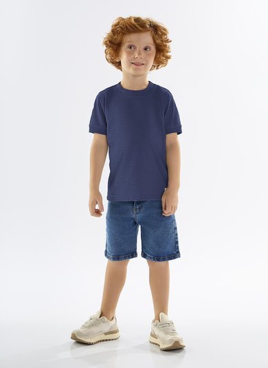Camiseta Infantil de Mangas Curtas em Malha Relevo (Azul) Up Baby