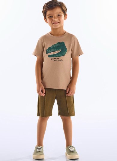 Camiseta Infantil Masculina em Algodão Estampada em Camurça Marrom