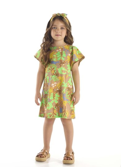 Vestido Infantil em Algodão com Manga Evasê (Marrom) Up Baby