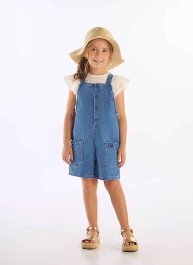 Jardineira Jeans com Elastano Infantil Unissex (Azul Marinho) Up Baby