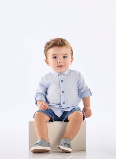 Bermuda para Bebê Menino em Jeans com Elastano (Azul) Up Baby