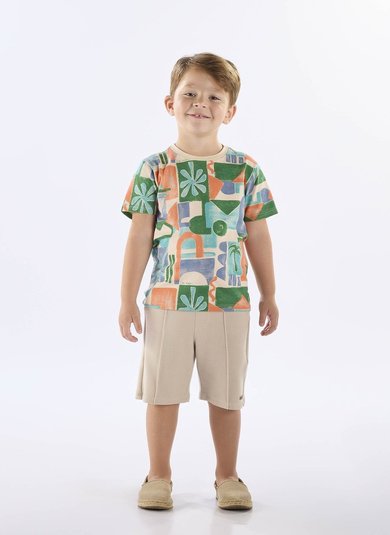 Camiseta Infantil em Algodão com Estampa Abstrata (Verde) Up Baby