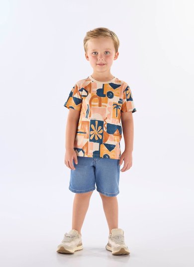 Camiseta Infantil em Algodão com Estampa Abstrata (Laranja) Up Baby