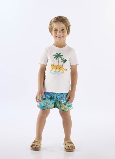 Conjunto Infantil com Camiseta em Algodão e Short em Microfibra (Branco) Up Baby
