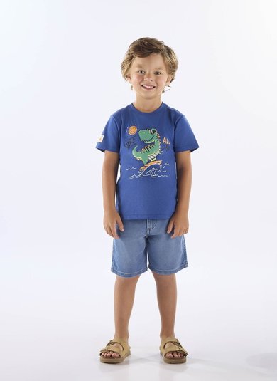Camiseta Infantil Masculina de Dinossauro em Algodão (Azul) Up Baby