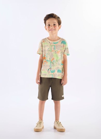 Camiseta Infantil Masculina em Algodão Flamê (Bege) Up Baby
