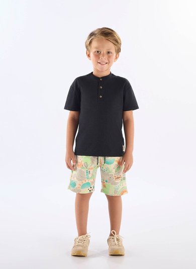 Conjunto Infantil com Camiseta e Bermuda Estampa Abstrata (Preto) Up Baby