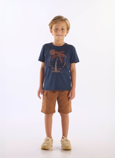 Conjunto Infantil com Camiseta Summer Time e Bermuda (Azul Marinho) Up Baby