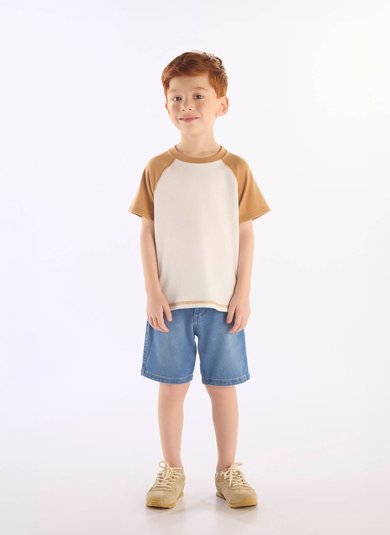 Camiseta Infantil Masculina Manga Curta Raglan (Off White) Up Baby