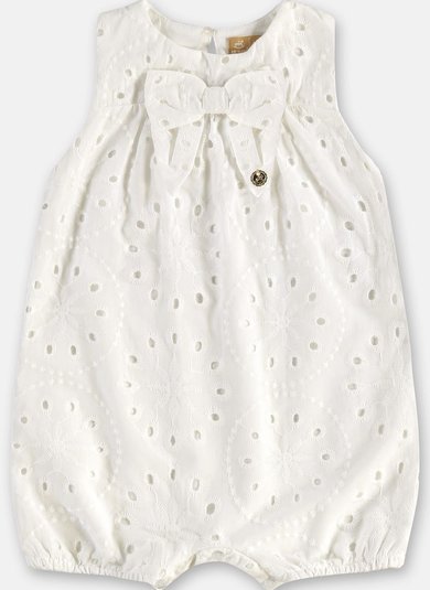 Macaquinho Regata para Bebê Menina em Laise com Laço (Off White) Up Baby