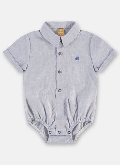 Body Camisa Bebê Menino Social em Algodão e Linho (Azul) Up Baby