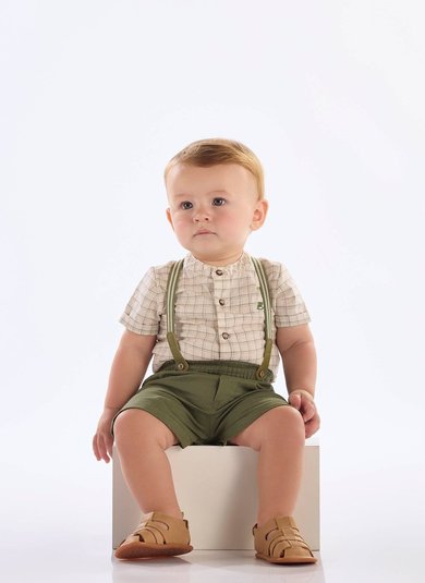 Conjunto Social Bebê Menino com Body e Bermuda Suspensório (Off White) Up Baby