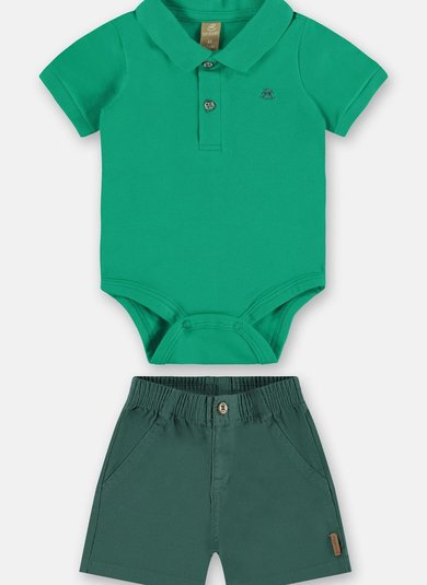 Conjunto Bebê Menino Body Polo e Bermuda (Verde) Up Baby