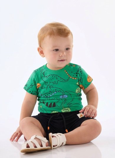 Conjunto para Bebê Menino com Body Dinossauro e Bermuda (Verde) Up Baby