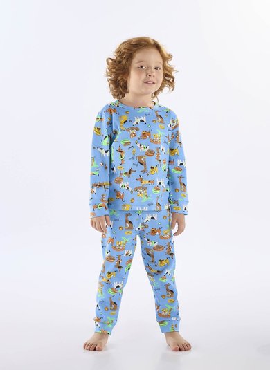 Pijama Longo Infantil Unissex em Suedine Estampado (Azul Claro) Up Baby